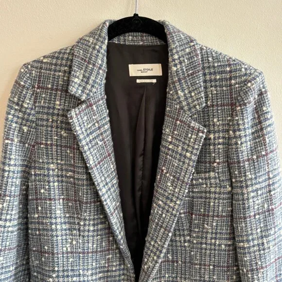 Isabel Marant Étoile Kice Wool Blazer Jacket Size 38 Blue Grey Bouclé - Picture 6 of 8